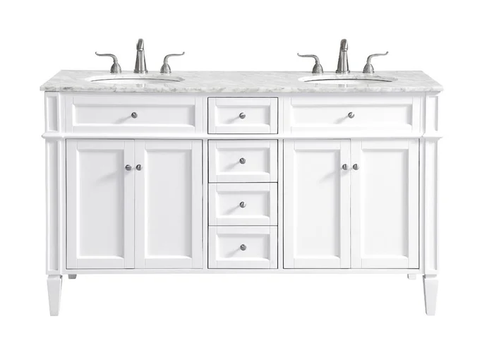 Elegant Furniture & Lighting – Park Avenue 60 In. Double Bathroom Vanity Set In White – VF12560DWH