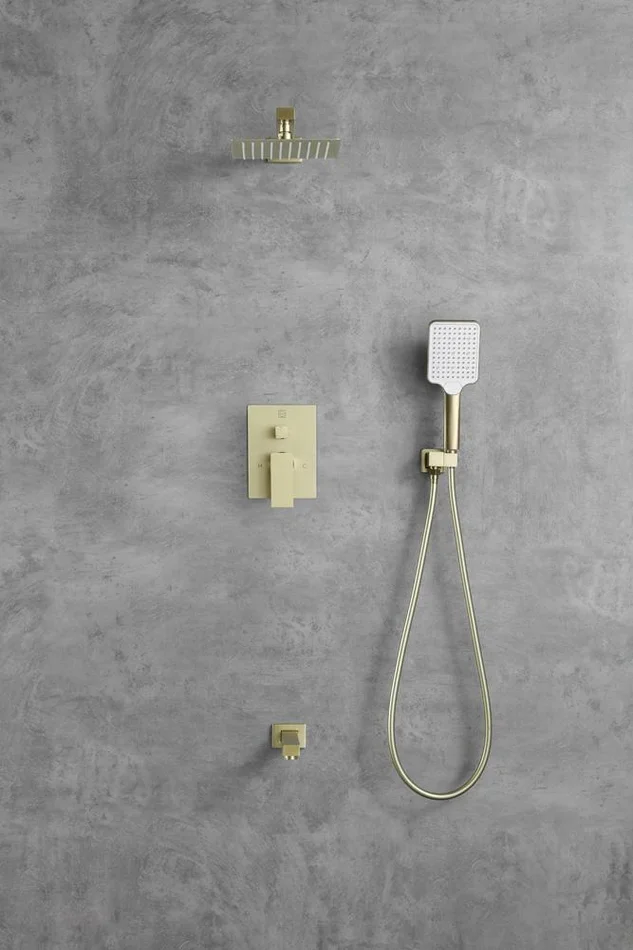 Elegant Furniture & Lighting – Petar Complete Shower and Tub Faucet with Rough-in Valve in Brushed Gold – FAS-9004BGD