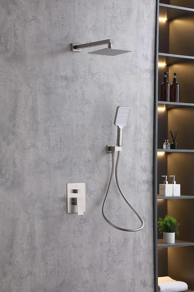 Elegant Furniture & Lighting – Petar Complete Shower Faucet System with Rough-in Valve in Brushed Nickel – FAS-9003BNK