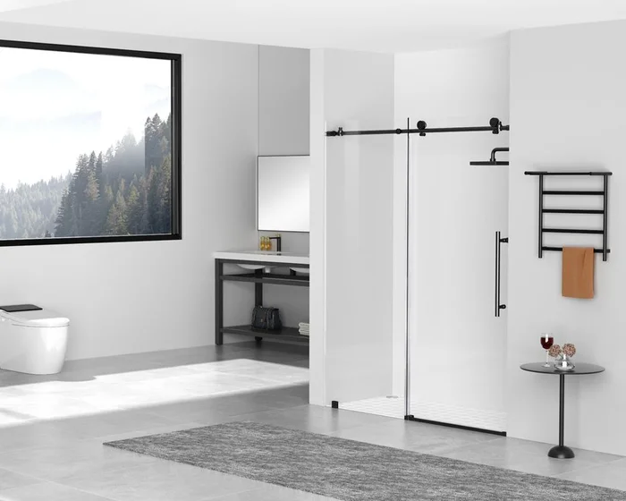 Elegant Furniture & Lighting – Raleigh Frameless shower door 60 x 76 Matte Black – SD101-6076MBK