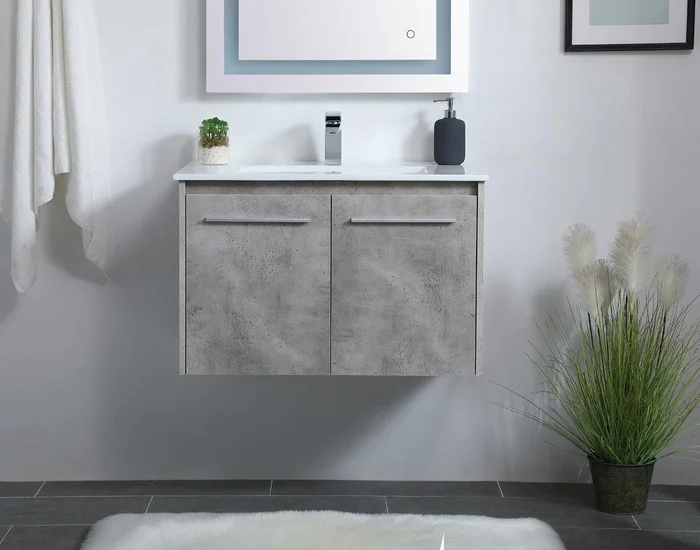 Elegant Furniture & Lighting – Rasina 30 inch Single Bathroom Floating Vanity in Concrete Grey – VF44030CG