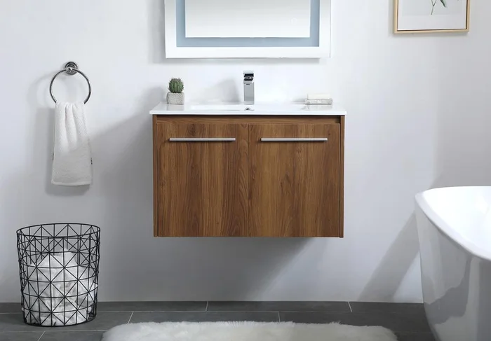Elegant Furniture & Lighting – Rasina 30 inch Single Bathroom Floating Vanity in Walnut Brown – VF44030WB