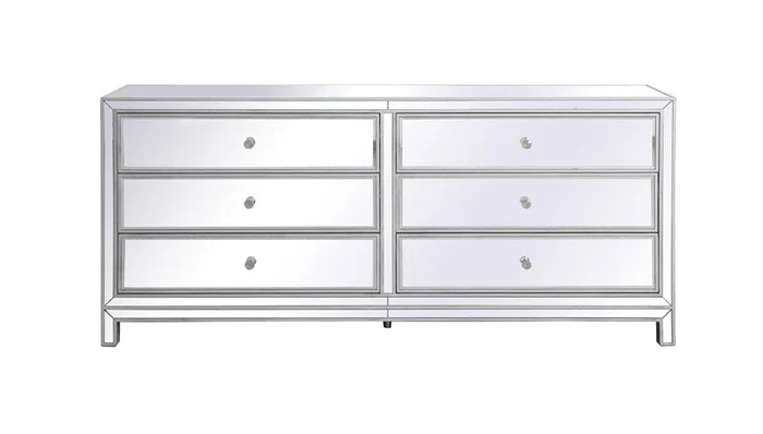 Elegant Furniture & Lighting – Reflexion 72 in. mirrored six drawer chest in antique silver – MF73672S