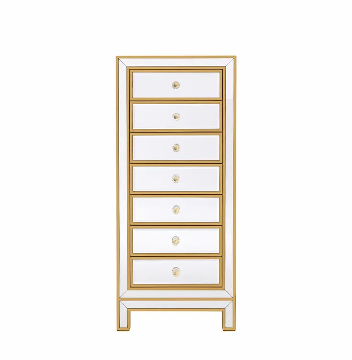 Elegant Furniture & Lighting – Reflexion Lingerie Chest 7 drawers 18in. W x 15in. D x 42in. H in gold – MF72047G