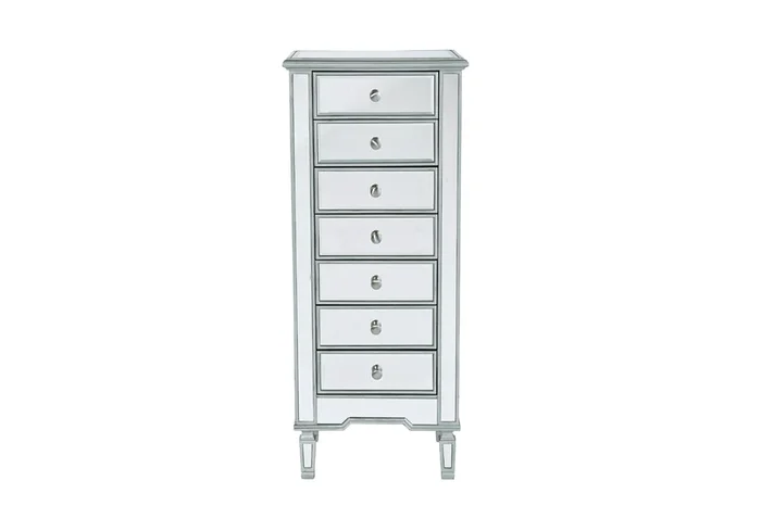 Elegant Furniture & Lighting – Reflexion Lingerie Chest 7 drawers 20in. W x 15in. D x 48in. H in antique silver paint – MF6-1047S