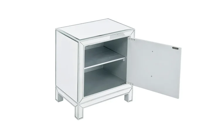 Elegant Furniture & Lighting – Reflexion Nightstand 1 door 21in. W x 14in. D x 24in. H in antique silver paint – MF72016