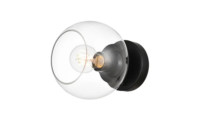 Elegant Furniture & Lighting – Rogelio 1 light Black and Clear Bath Sconce – LD7320W7BLK