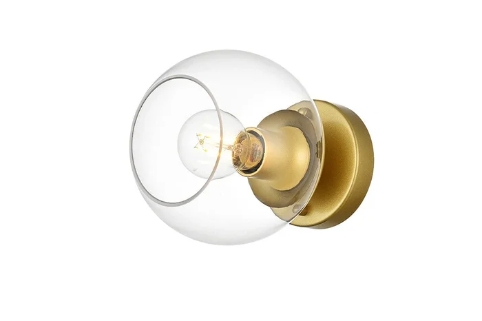 Elegant Furniture & Lighting – Rogelio 1 light Brass and Clear Bath Sconce – LD7320W7BRA