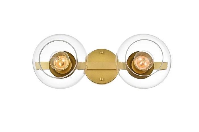 Elegant Furniture & Lighting – Rogelio 2 light Brass and Clear Bath Sconce – LD7320W17BRA