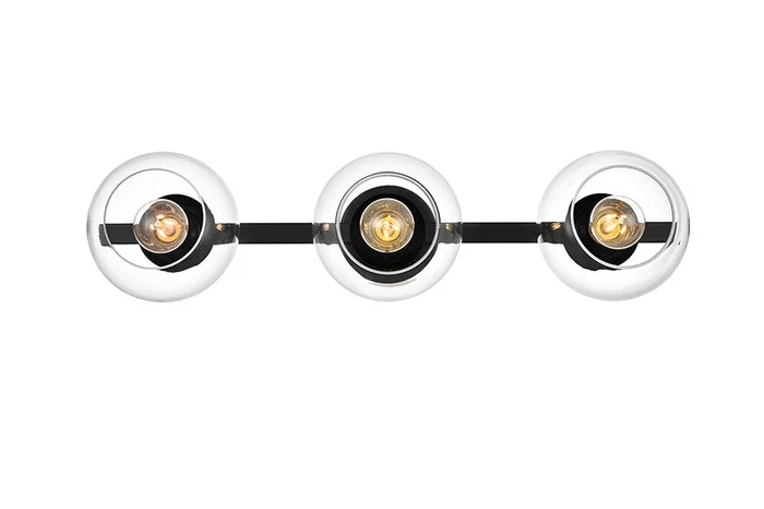 Elegant Furniture & Lighting – Rogelio 3 light Black and Clear Bath Sconce – LD7320W27BLK
