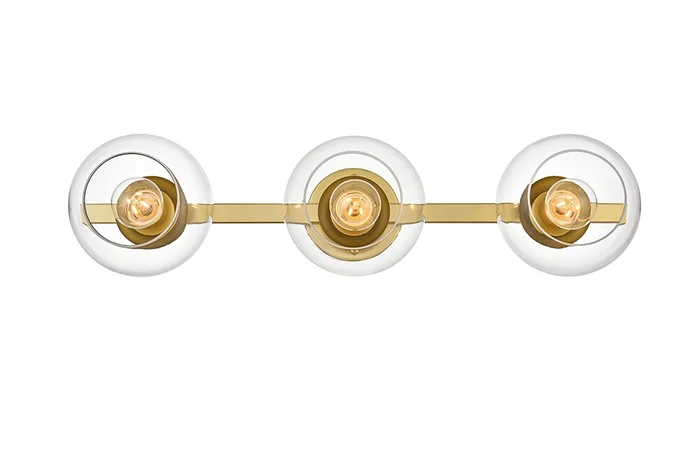 Elegant Furniture & Lighting – Rogelio 3 light Brass and Clear Bath Sconce – LD7320W27BRA