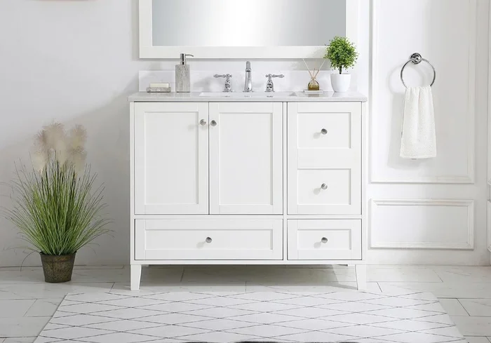 Elegant Furniture & Lighting – Sommerville 42 inch Single Bathroom Vanity in White with Backsplash – VF18042WH-BS