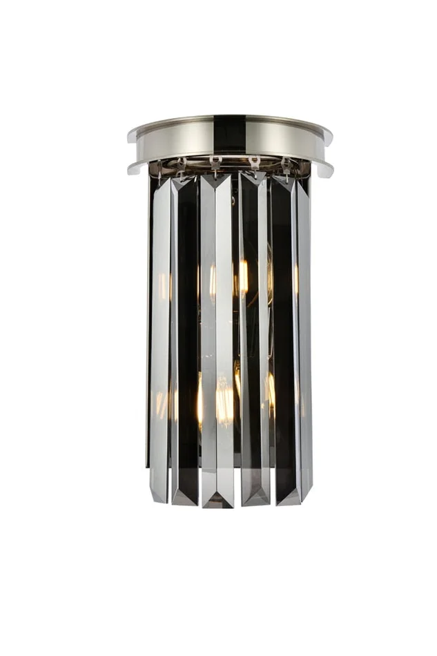 Elegant Furniture & Lighting – Sydney 2 light polished nickel Wall Sconce Silver Shade (Grey) Royal Cut Crystal – 1238W8PN-SS/RC