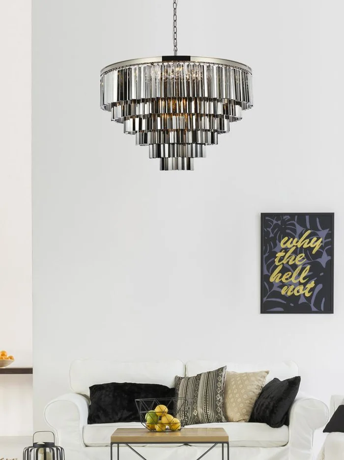 Elegant Furniture & Lighting – Sydney 33 light polished nickel Chandelier Silver Shade (Grey) Royal Cut Crystal – 1201D44PN-SS/RC