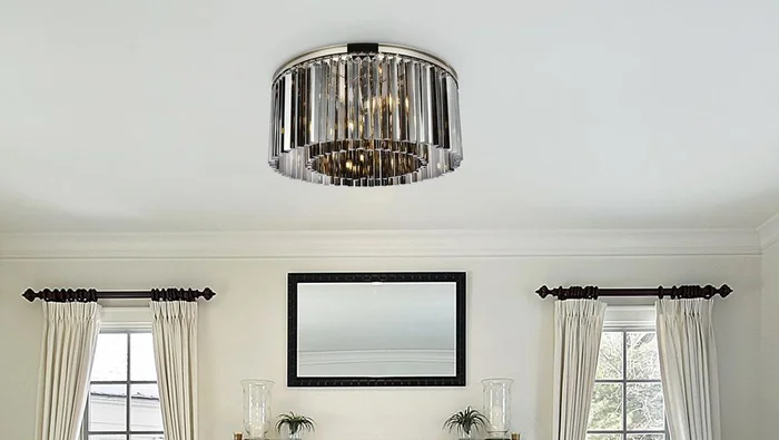 Elegant Furniture & Lighting – Sydney 8 light polished nickel Flush Mount Silver Shade (Grey) Royal Cut Crystal – 1208F31PN-SS/RC