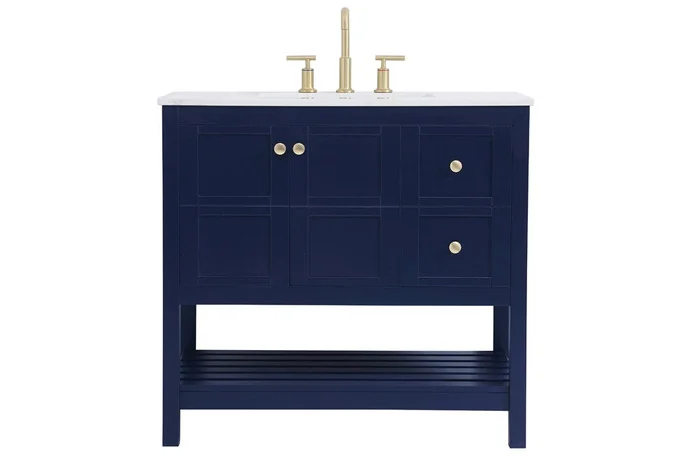 Elegant Furniture & Lighting – Theo 36 inch Single Bathroom Vanity in Blue – VF16436BL