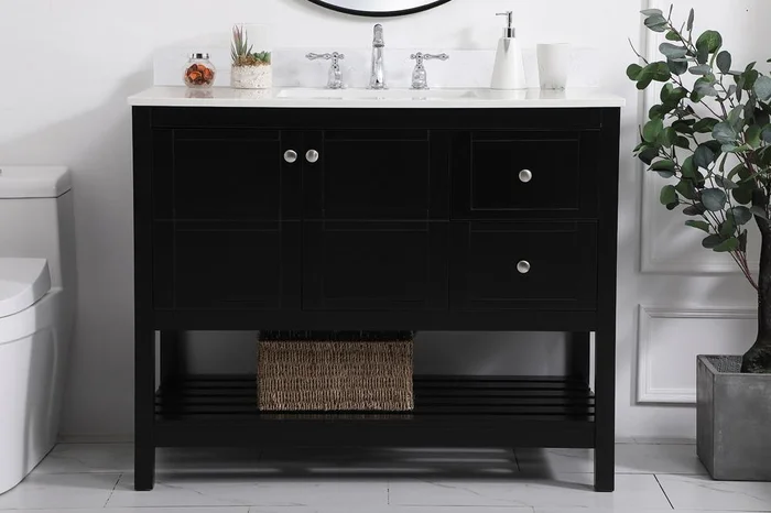 Elegant Furniture & Lighting – Theo 42 inch Single Bathroom Vanity in Black with Backsplash – VF16442BK-BS