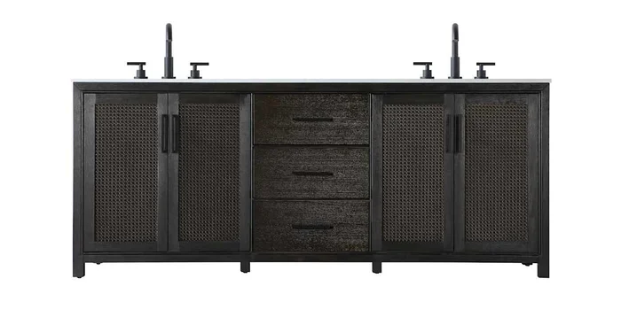 Elegant Lighting Alina 84″ Free Standing Double Basin Vanity Set with Cabinet and Engineered Stone Vanity Top