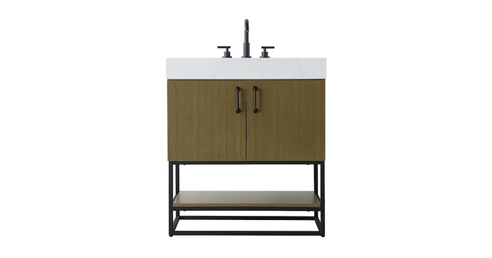 Elegant Lighting Caroline 30″ Free Standing Single Basin Vanity Set with Cabinet and Engineered Stone Vanity Top