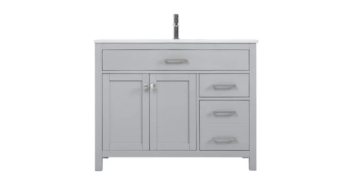 Elegant Lighting Lewis 42″ Free Standing Single Basin Vanity Set with Cabinet and Marble Vanity Top