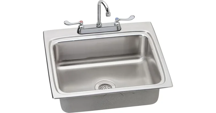 Elkay 25″ Single Basin Drop-In Stainless Steel Kitchen Sink with Commercial Faucet – Includes Drain