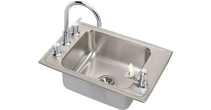 Elkay 25″ Single Basin Drop-In Stainless Steel Utility Sink with High-Arc Kitchen Faucet – Includes Bubbler and Strainer