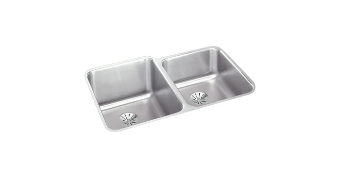 Elkay Gourmet 31-1/4″ Double Basin Undermount Stainless Steel Kitchen Sink – Includes Two Perfect Drain Assemblies