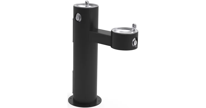 Elkay Outdoor Floor Mounted Bi-Level Drinking Station with Vandal Resistant Bubblers