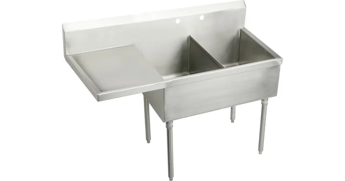Elkay Sturdibilt 55-1/2″ Double Basin Free Standing Stainless Steel Utility Sink