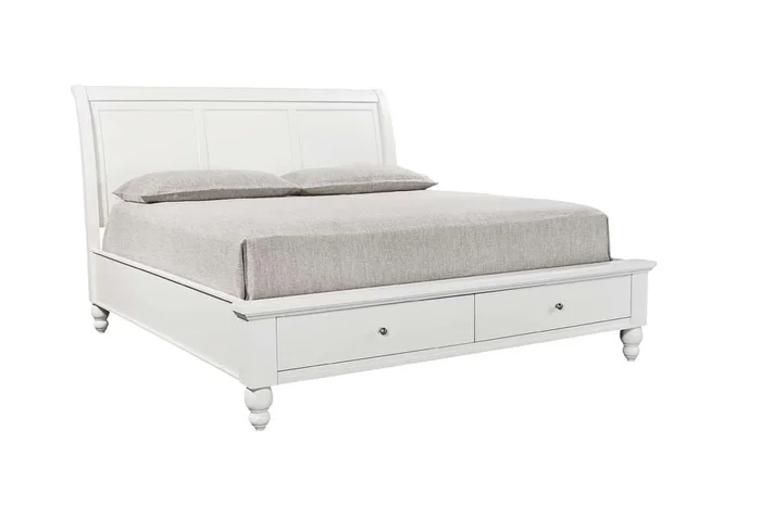 Emery Park – Cambridge Cal King Sleigh Storage Bed in White Finish