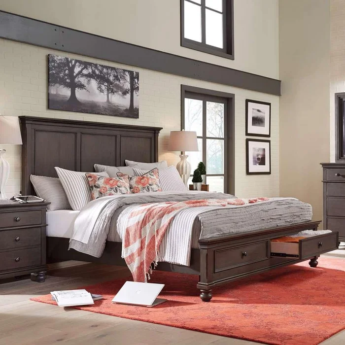 Emery Park – Oxford Queen Panel Storage Bed in Peppercorn Finish