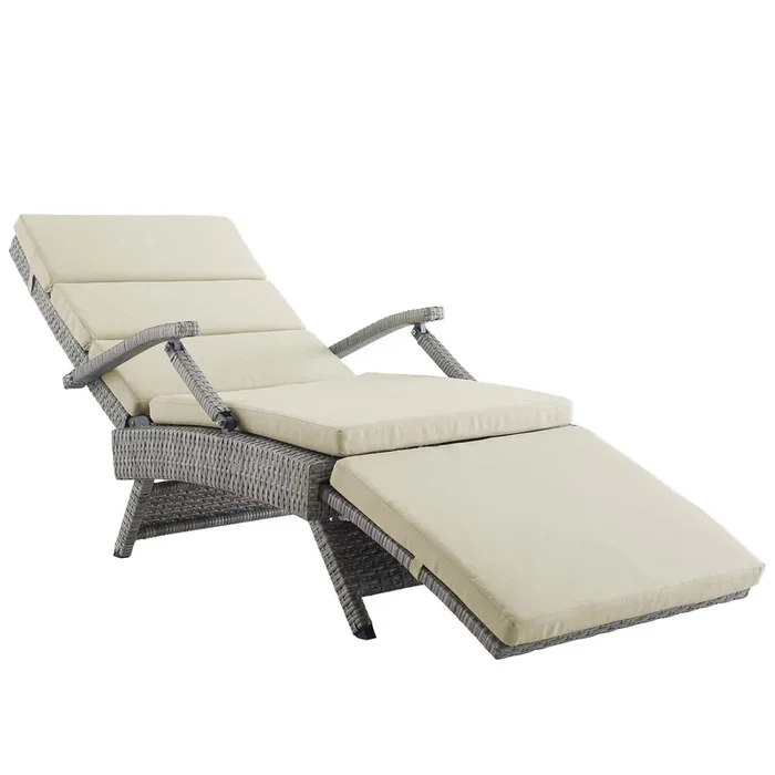 Envisage Chaise Outdoor Patio Wicker Rattan Lounge Chair in Light Gray Beige