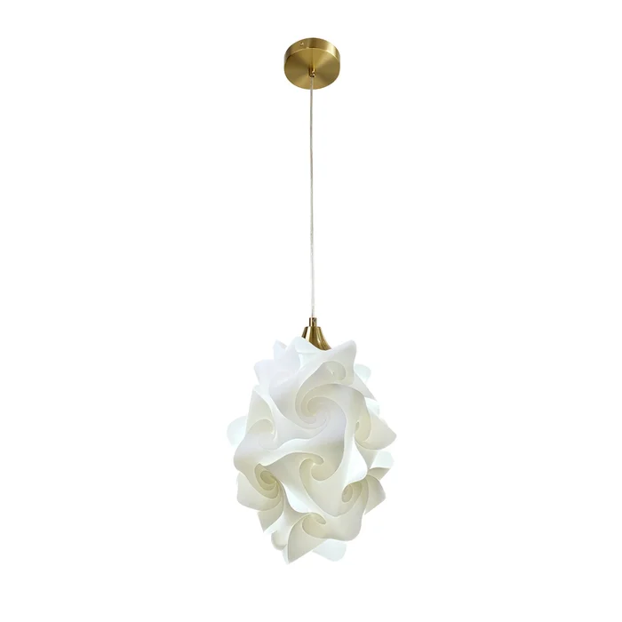 EQLight Chi 1-Light White Geometric Modern Pendant, Medium, Gold