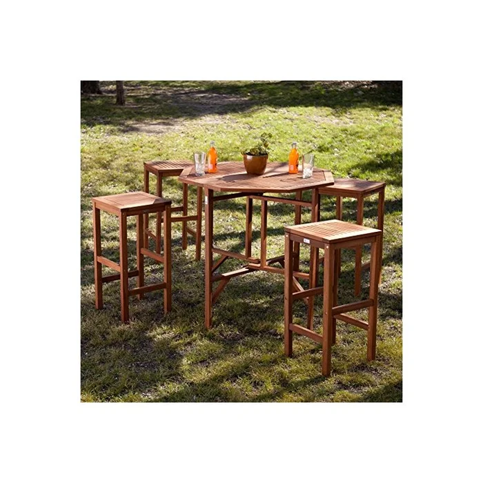 Eucalyptus Outdoor Gathering Set for 4 with Folds Table & Barstools