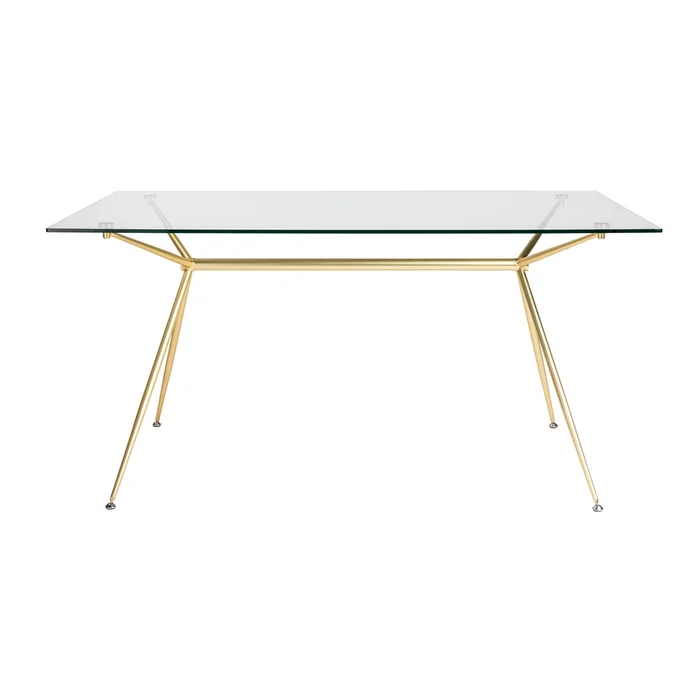 Euro Style – Atos 60inW Table/Desk, Clear Tempered Glass Top/Matte Brushed Gold Base – 02290MBG-KIT