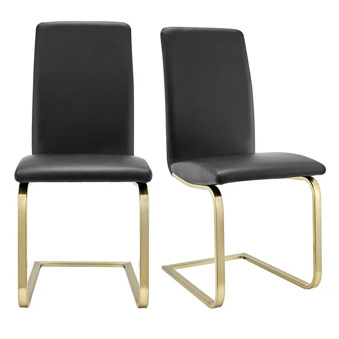 Euro Style – Cinzia Dining Chairs, Black/Matte Brushed Gold Legs – Set of 2 – 05090BLKMBG