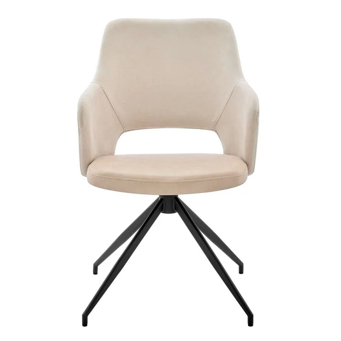 Euro Style – Darcie Armchair in Light Beige Fabric, Beige Leatherette and Black Base – 30392-LTBG