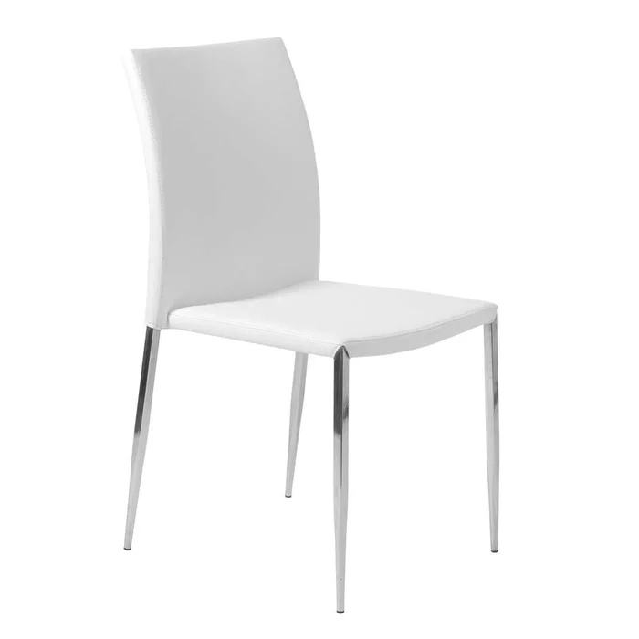 Euro Style – Diana Stacking Side Chair in White with Polished Stainless Steel Legs (Set of 2) – 02348WHT-MP2