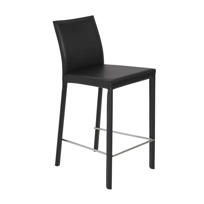 Euro Style – Hasina Counter Stool in Black with Polished Stainless Steel Legs (Set of 2) – 38626BLK