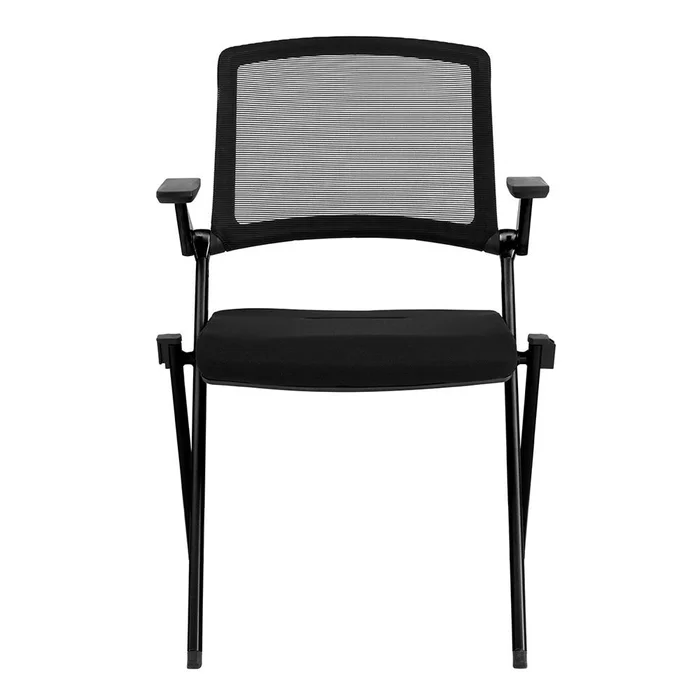 Euro Style – Hilma Fabric Stacking Chairs with Mesh Back, Gray/Matte Black – Set of 2 – 12100GRY