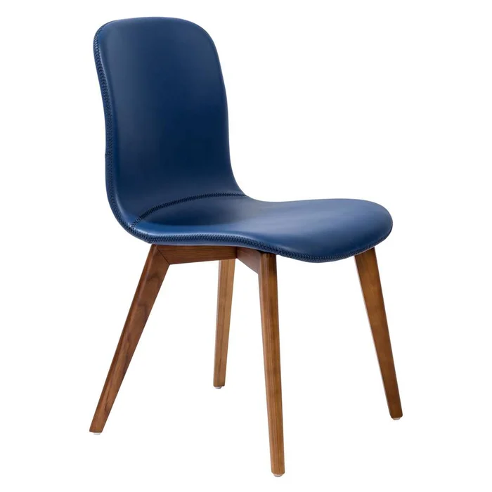 Euro Style – Mai Side Chair in Blue Leatherette with Walnut Stained Solid Wood Legs (Set of 2) – 38880BLU-MP2