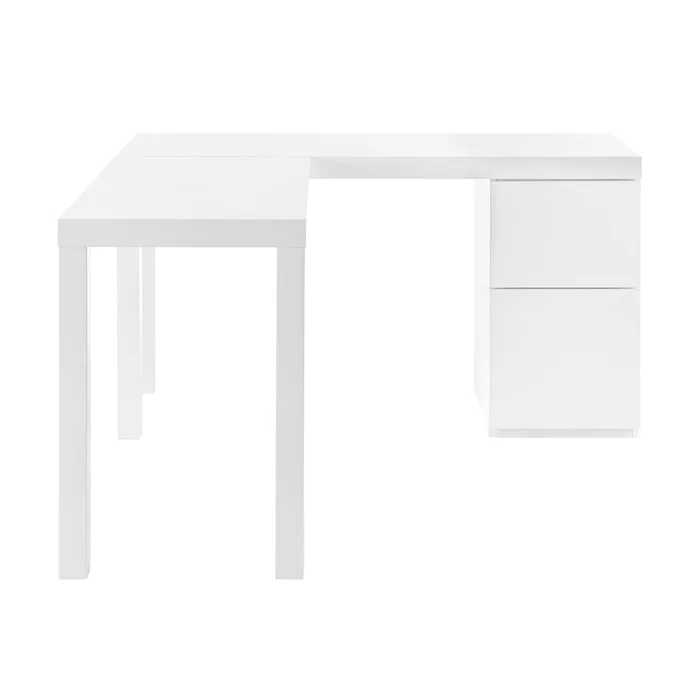 Euro Style – Tresero 2-Drawer L-Shaped Desk, High Gloss White – 90633WHT-KIT
