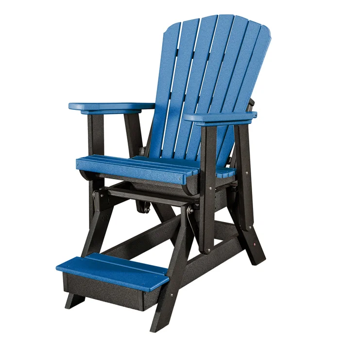 Fan Back Balcony Glider with Blue Resin Seat and Heavy Duty Base
