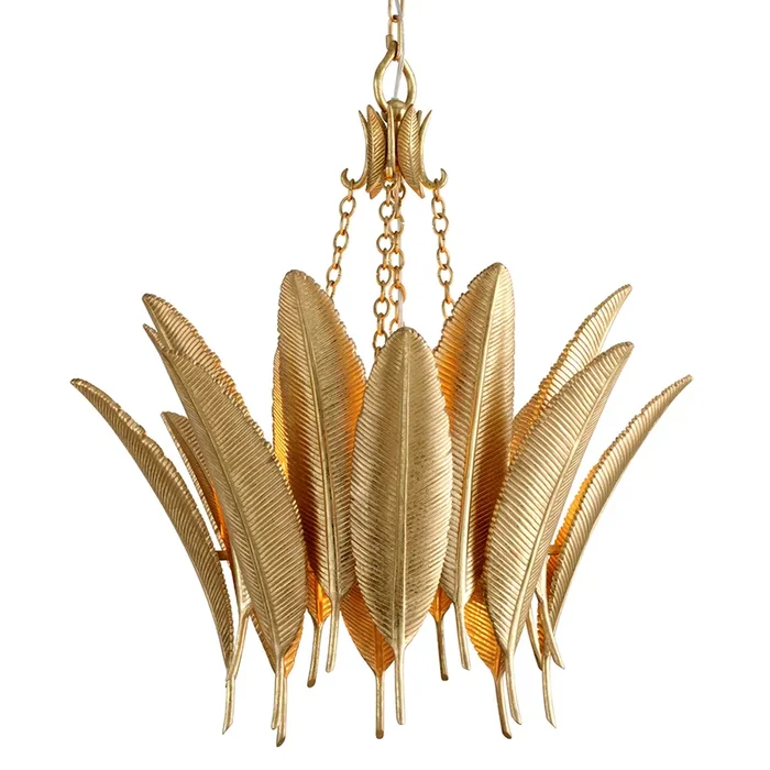 Featherette Chandelier 36″ – Mystic Gold Leaf