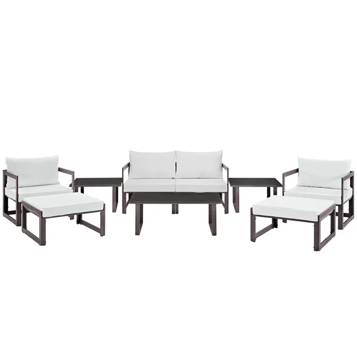 Fortuna 9 Piece Outdoor Patio Sectional Sofa Set in Brown White-2