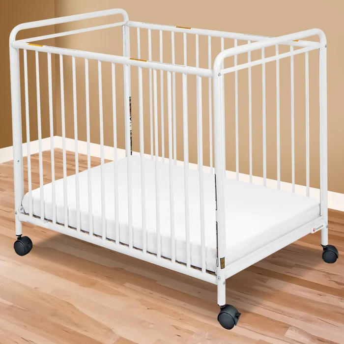 Foundations Compact Steel Non-Folding Crib with Slatted Ends in Clearview