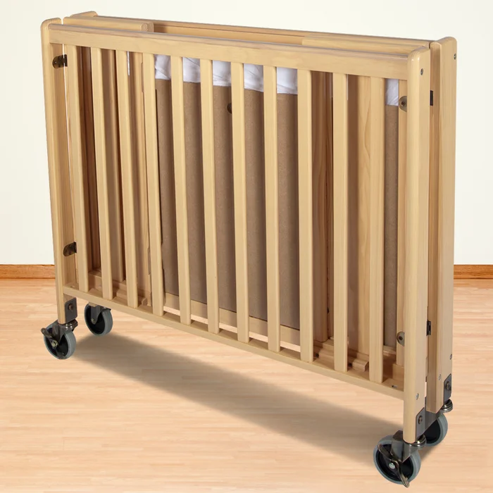 Foundations HideAway Folding Fixed Side Compact Crib in Natural