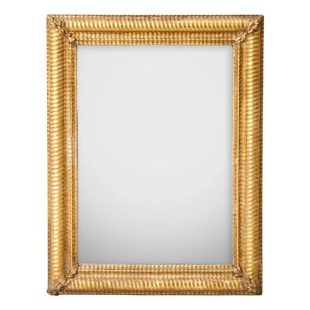 French Rectangular Gilt Mirror with Ribbed Frame, 19th Century