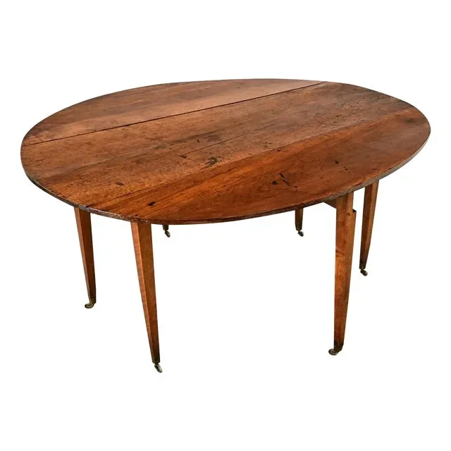 French Walnut Oval Drop Leaf Gate Leg Dining Table