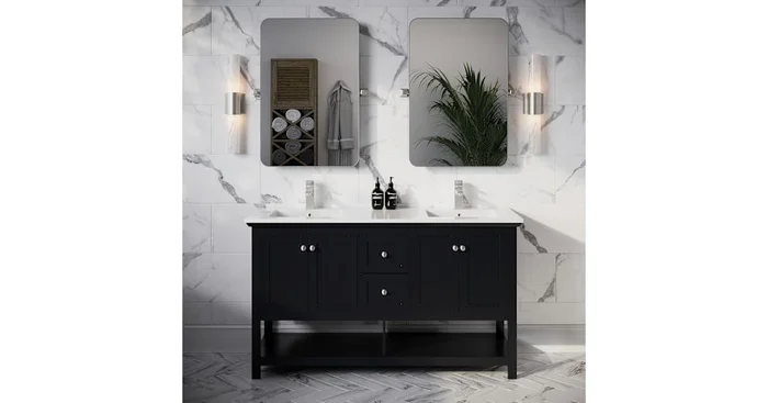 Fresca Manchester 60″ Free Standing Double Basin Vanity Set with Cabinet and Quartz Vanity Top